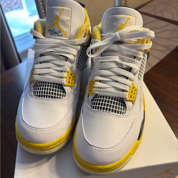 Jordan Shoes - Women’s white and Yellow Air Jordan 4 Sneakers